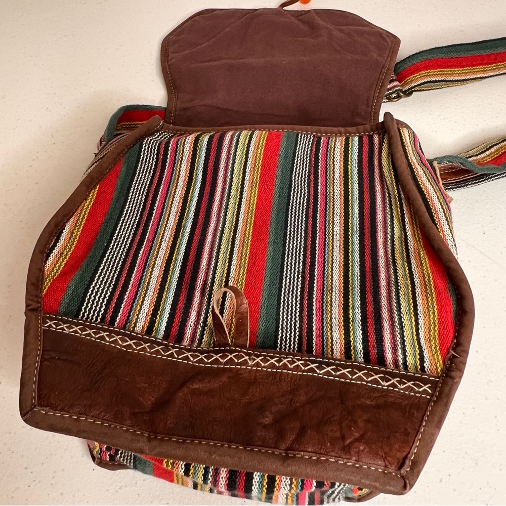 Bohemian Striped Gheri Textile Woven Crossbody Bag Bead Toggle Festival Hippie - Picture 14 of 14